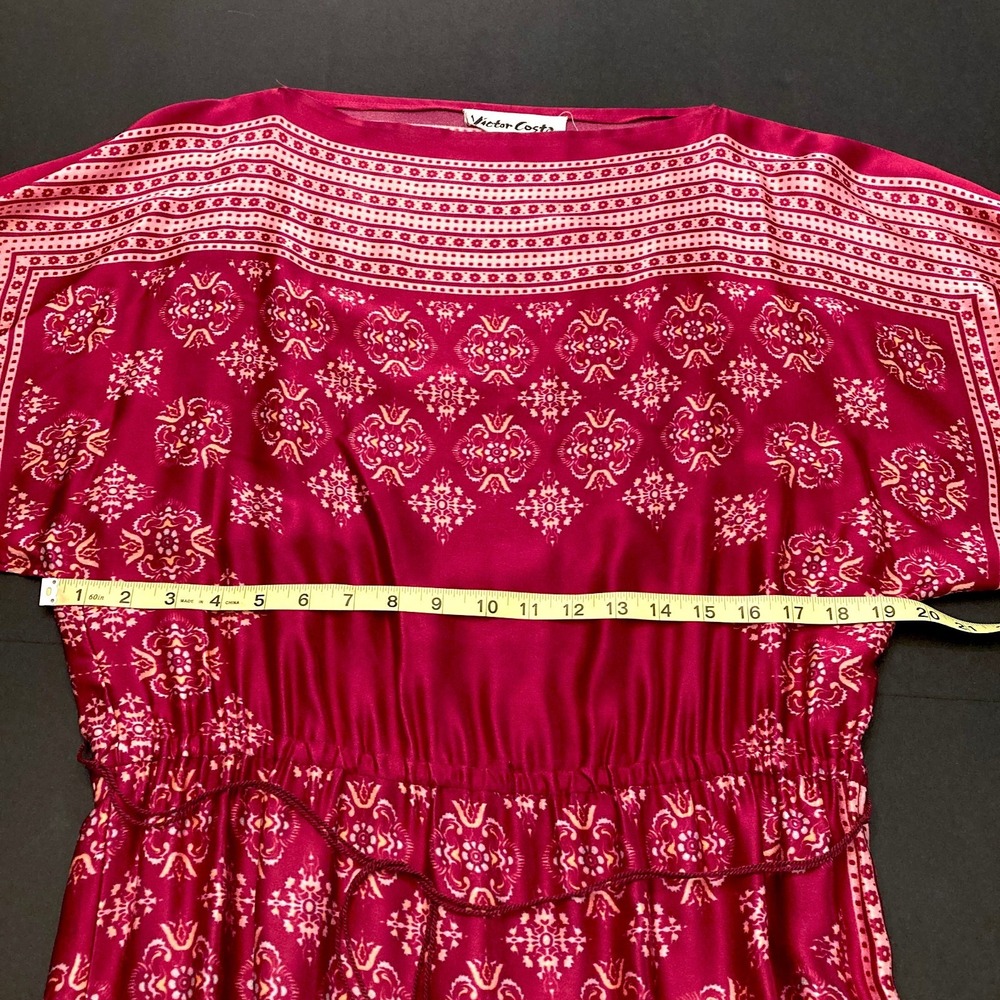 Vtg Victor Costa Maxi Hanky Dress 1970s Dark Pink Boho Dolman Sleeves Womens 1 - Picture 7 of 9